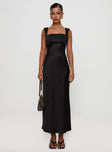 front view of model wearing Princess Polly Radioactive Bias Cut Maxi Dress Black Square Neck 