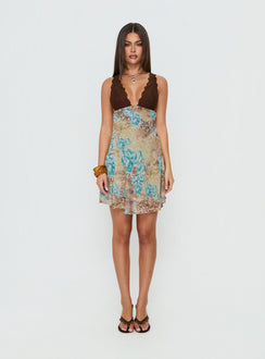 Edeni Lace Splice Halter Mini Dress Multi