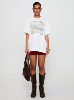 side view of model wearing Princess Polly Love From Tuscany Oversized Graphic Top White Half Sleeves Crew Neck 