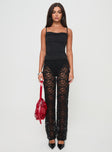 front view of model wearing Princess Polly Peru Lace Pants Black Low Rise Pants 