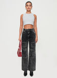 front view of model wearing Princess Polly Malachie High Rise Jeans Black Acid Wash Mid Rise 