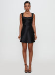 front view of model wearing Princess Polly Tremont Mini Dress Black Sweetheart Neckline 