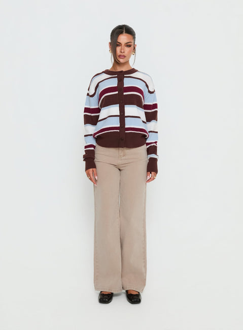 Soline Knit Cardigan Blue / Brown Stripe