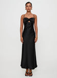 front view of model wearing Princess Polly Blackthorn Maxi Dress Black Sweetheart Neckline 