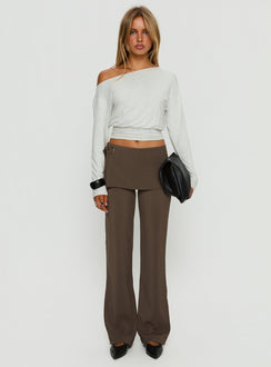 front view of model wearing Princess Polly Elka Wrap Trousers Truffle Mid Rise Pants 