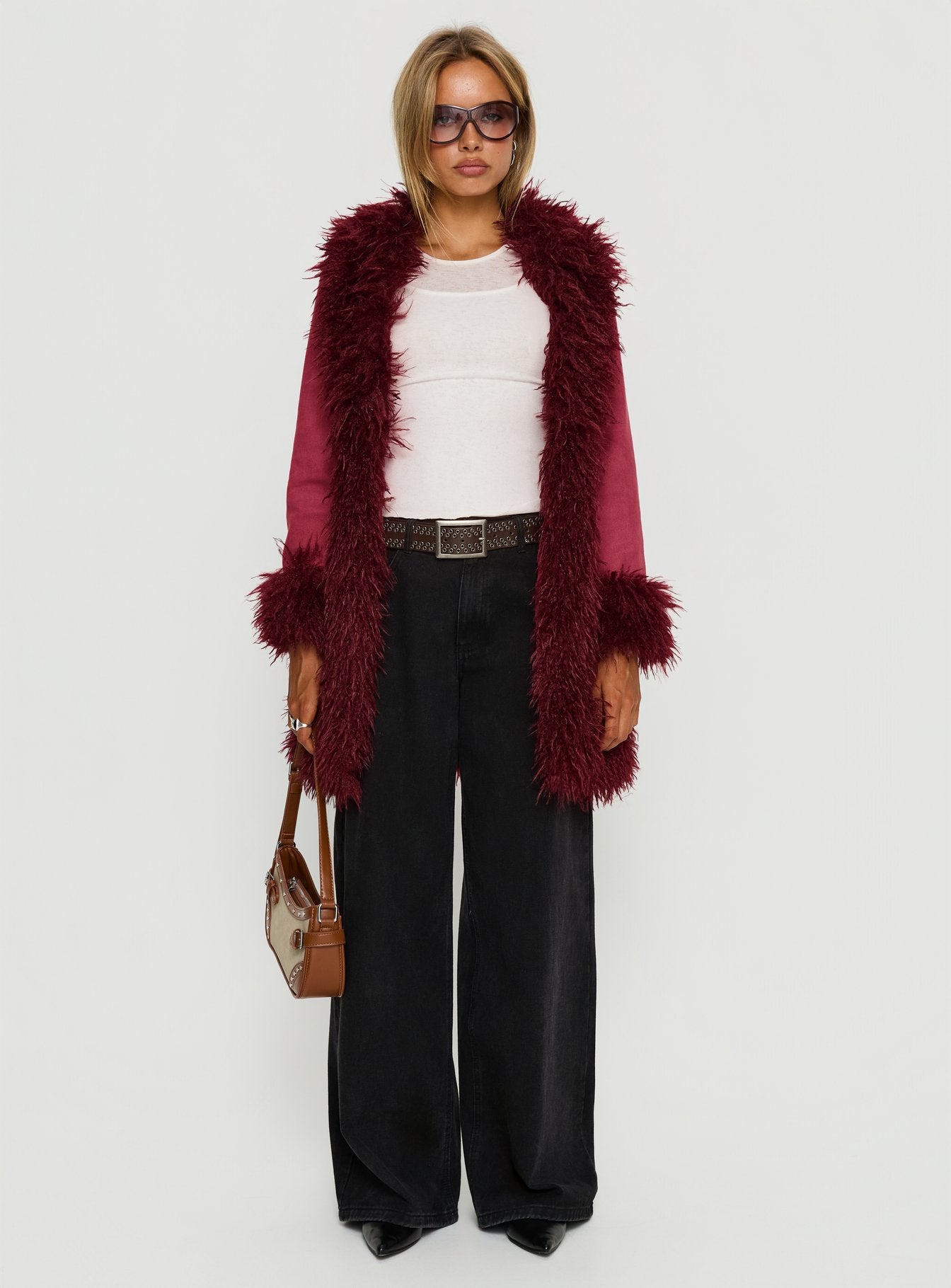 Josefina Faux Fur Detail Jacket Wine