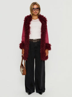 Josefina Faux Fur Detail Jacket Wine