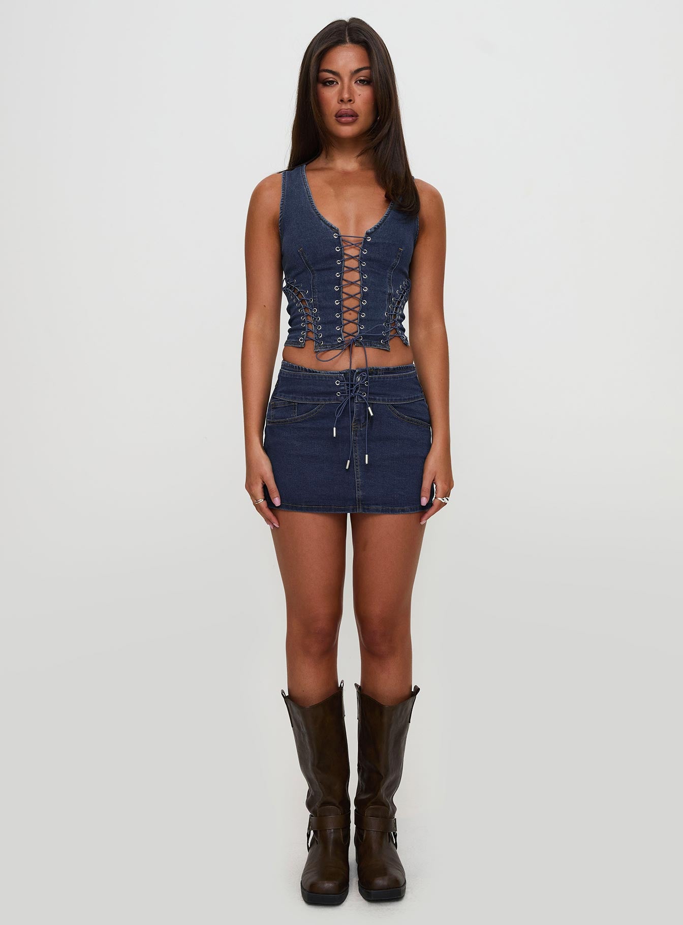 Popular Low Rise Mini Skirt Mid Blue Wash