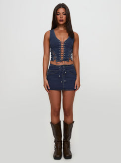 Popular Low Rise Mini Skirt Mid Blue Wash