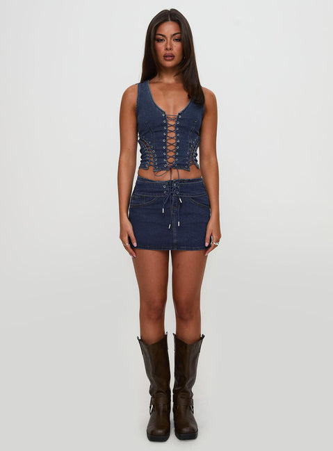 Popular Low Rise Mini Skirt Mid Blue Wash