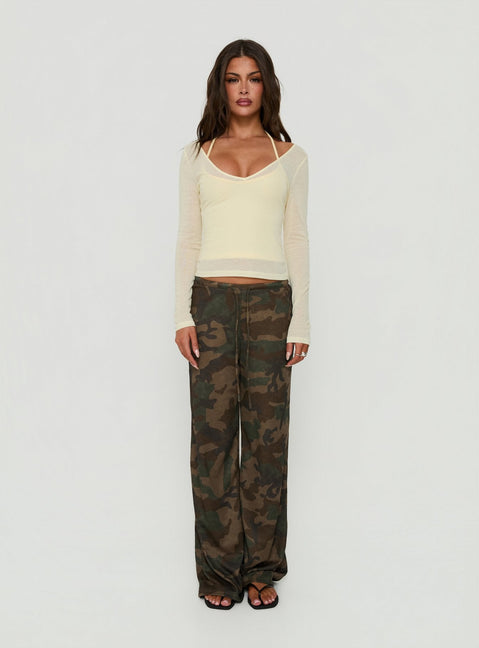 Kaiyah Sheer V Neck Long Sleeve Top Yellow