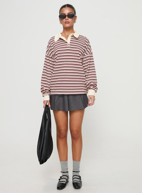 front view of model wearing Princess Polly Rierie Rugby Jersey Porcelain Multi Long 