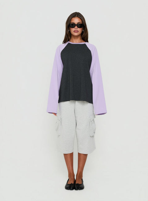 Settle Down Long Sleeve Raglan Top Lilac / Dark Grey