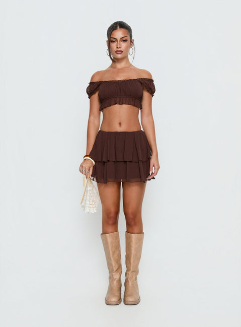 Ackee Tiered Mini Skort Brown