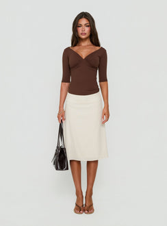 Daily Define Off Shoulder V Neck Top Brown
