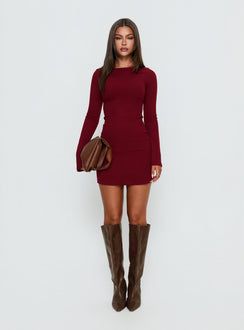 Bryanna Langarm-Minikleid Tiefes Merlot