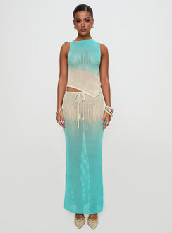 Auralia Asymmetric Knit Top Blue / Cream