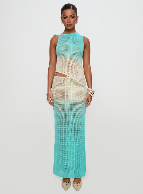 Auralia Asymmetric Knit Top Blue / Cream