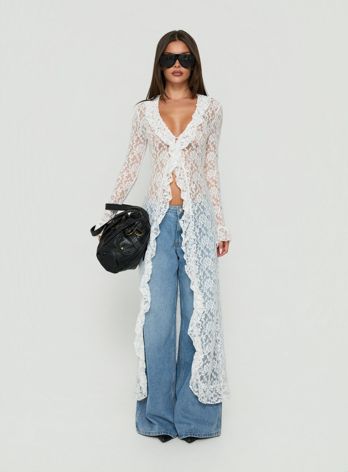 Long Nights Langarm-Maxikleid aus Spitze Moonlight