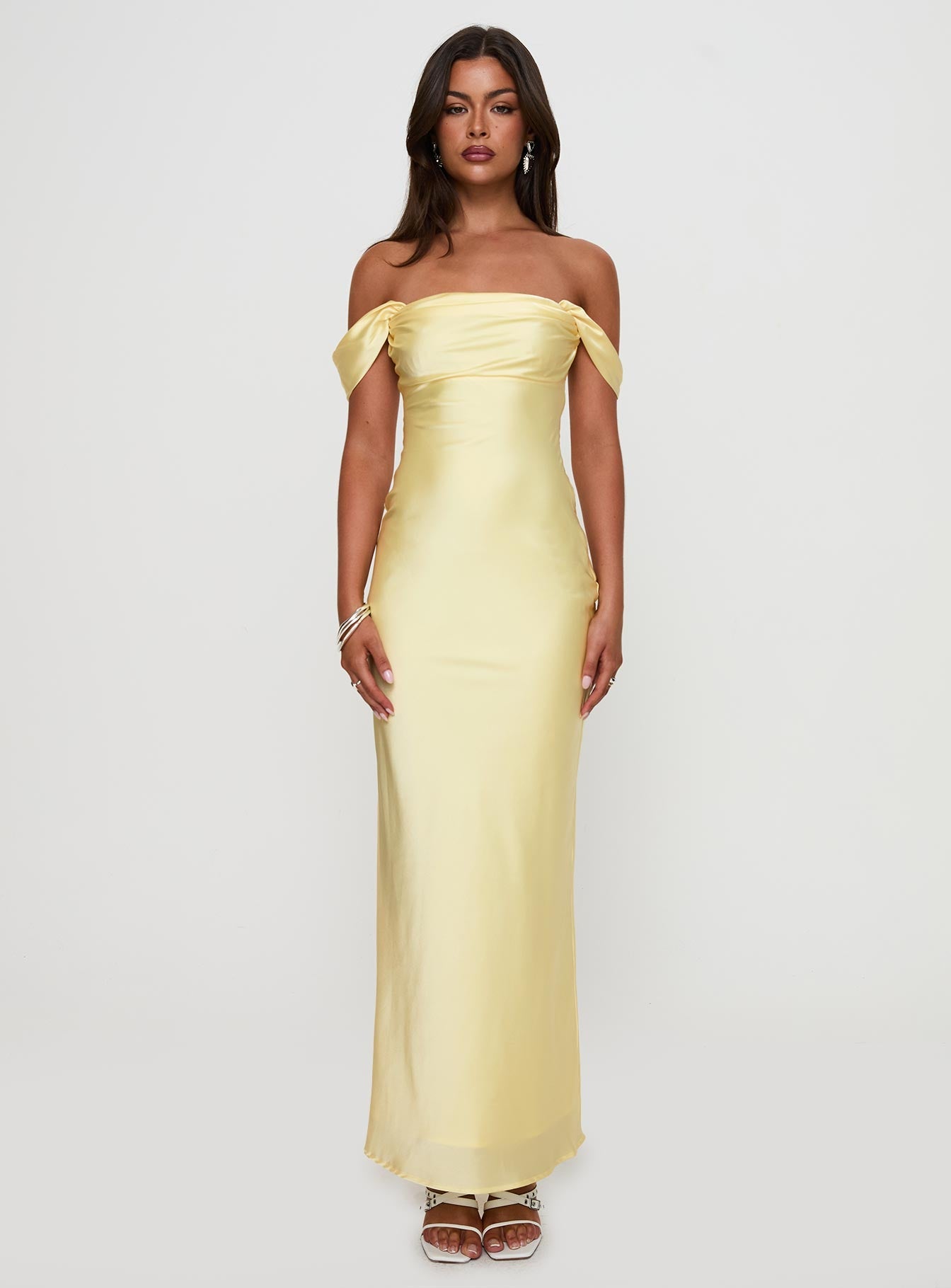 Azura Off The Shoulder Maxi Dress Yellow | Princess Polly UK