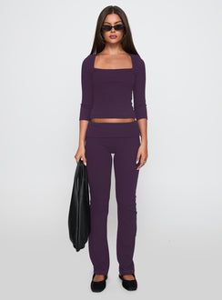 front view of model wearing Princess Polly Truth Be Told Straight Leg Pant Purple Low Rise Pants 