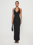 front view of model wearing Princess Polly Spicy Maxi Dress Black Plunger 