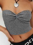 Front view of model wearing  front Princess Polly Sleeveless Sweetheart  Kallista Top Grey