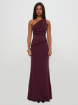 Ultraviolet One Shoulder Lace Maxi Dress Wine