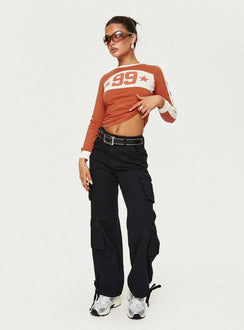 front view of model wearing Princess Polly Driscoll Cargo Pants Washed Black Mid Rise 