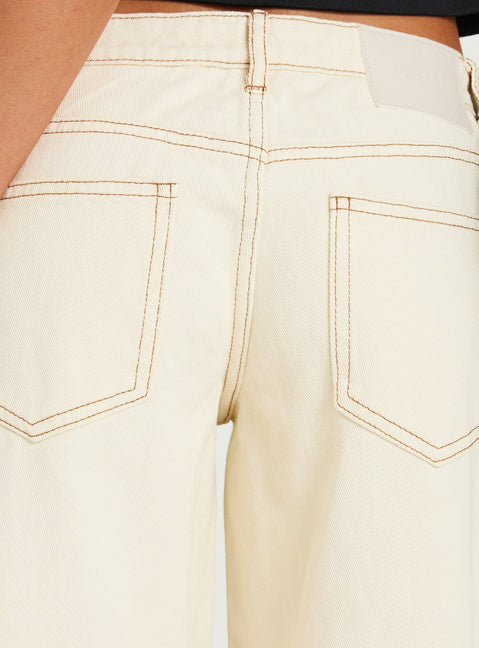 Picco Ultra Low Rise Wide Leg Jeans Creme