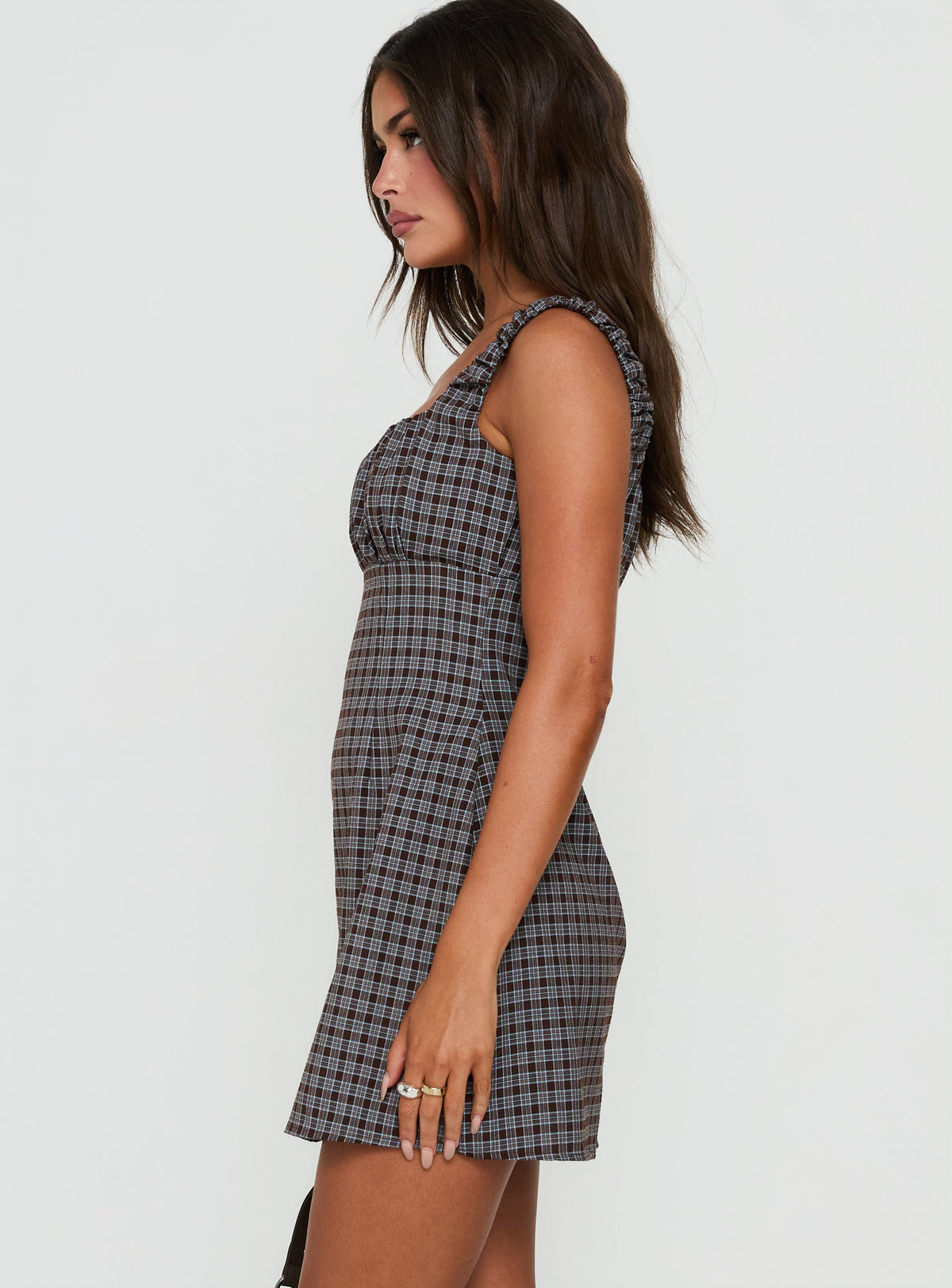 Donnamarie besticktes Minikleid mit braunem Karomuster