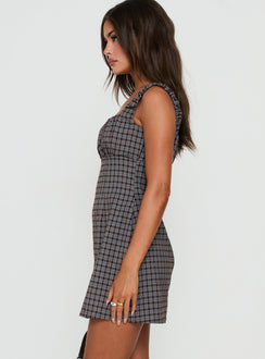 Donnamarie besticktes Minikleid mit braunem Karomuster