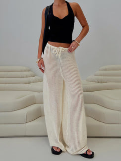 front view of model wearing Princess Polly Darcie Knit Pants Beige High Waisted Pants 