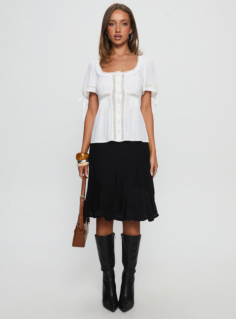 Indianah Pleat Lace Panel Blouse Top White