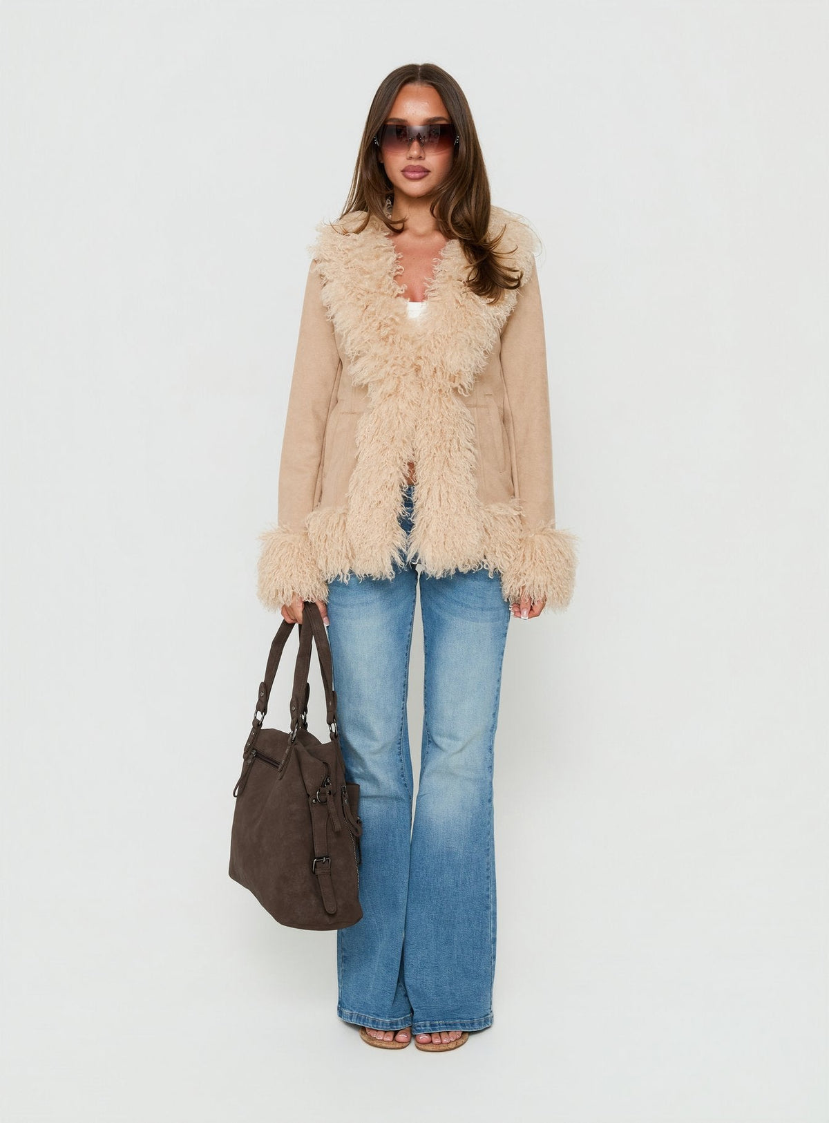 Natassia Faux Fur Jacket Beige