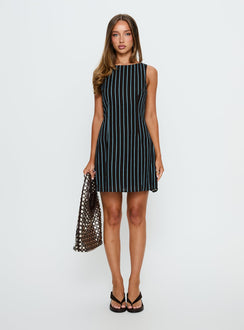 Alfalfa Shift Mini Dress Brown / Blue Stripe