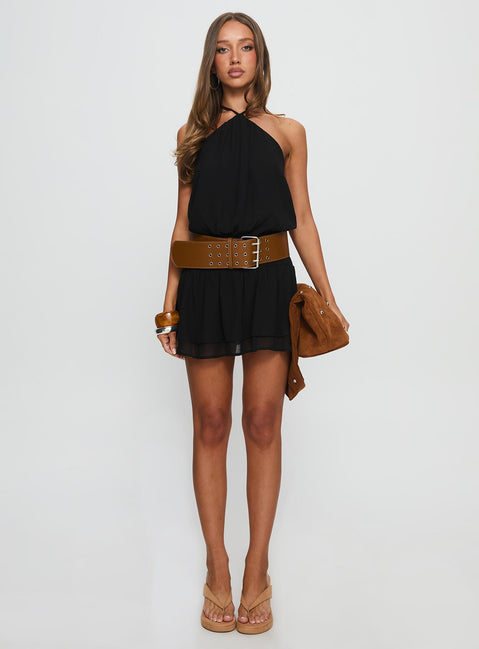 Khamira Halter Shirred Mini Dress Black