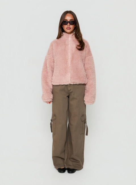 Jordynn Fleece Zip Through Jacket Dusty Pink