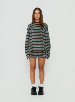 Settle Down Long Sleeve Top Brown Stripe
