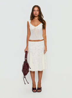   front view of model wearing Princess Polly Quani Lace Midi Skirt Cream Midi Skirts 