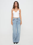 front view of model wearing Princess Polly Anelli Low Rise Straight Leg Jeans Light Blue Wash High Waisted 