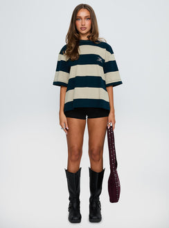 front view of model wearing Princess Polly Emerging Tee Midnight Half Sleeves Crew Neck 