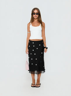   front view of model wearing Princess Polly Kessiah Sequin Midi Skirt Black Midi Skirts 
