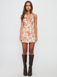 Taija Wrap Mini Dress Orange / Cream Floral