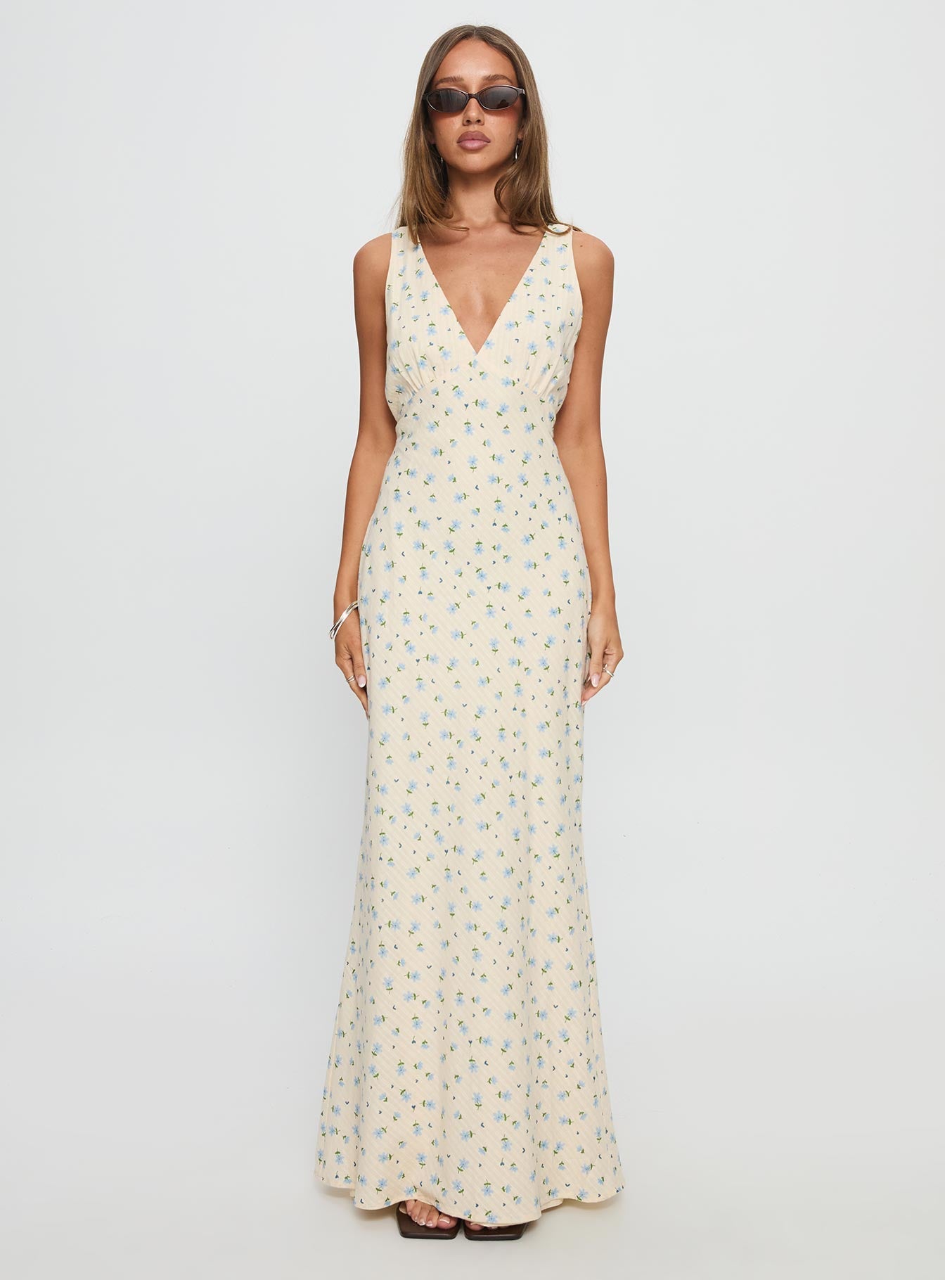 Manolia Textured Maxi Dress Cream Floral