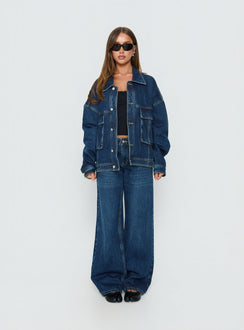 Kier Oversized Jeansjacke Dunkelblauer Waschung