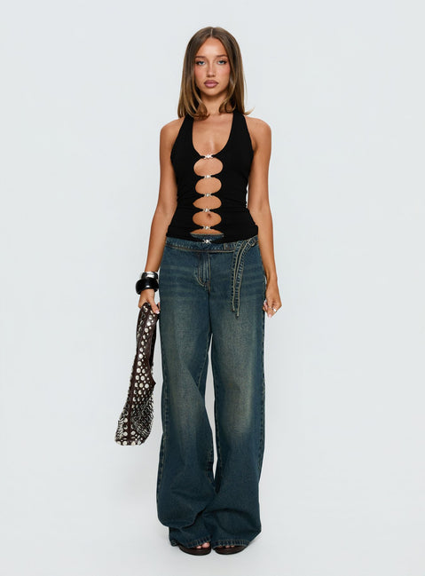 Sheelah Cut Out Sleeveless Top Black