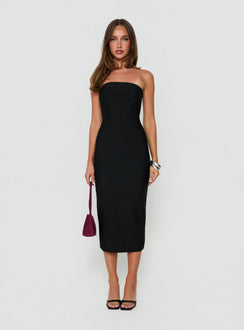 Eastonn Trägerloses Wickelkleid Midi Schwarz