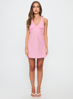 Stassia Halter Mini Dress Pink Stripe