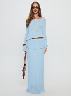   front view of model wearing Princess Polly Tessira Boucle Maxi Skirt Blue Maxi 